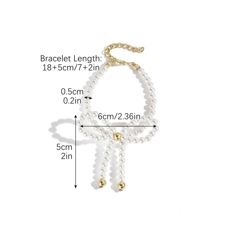 Fashion Gold Pearl Bracelet Pearl Beaded Diamond Bow Bracelet