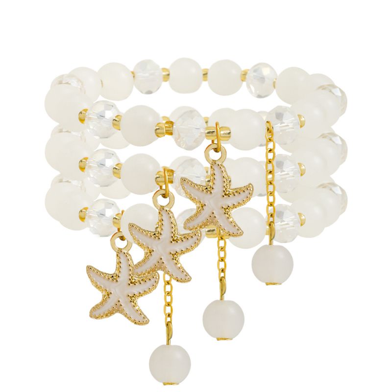 Fashion White Geometric Beaded Starfish Bracelet