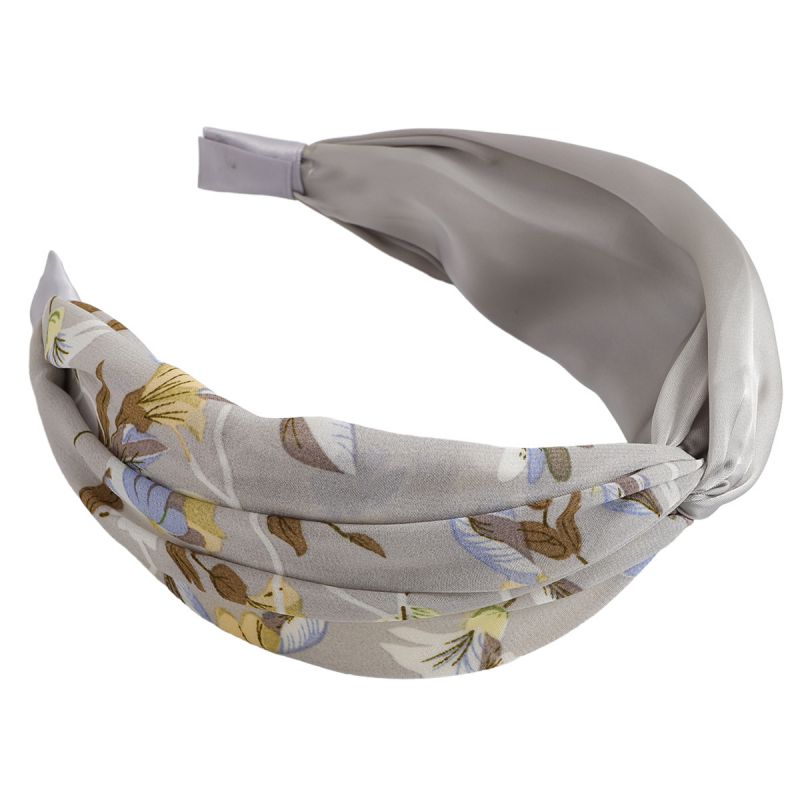 Fashion High Grade Gray Fabric Printed Mesh Knotted Headband