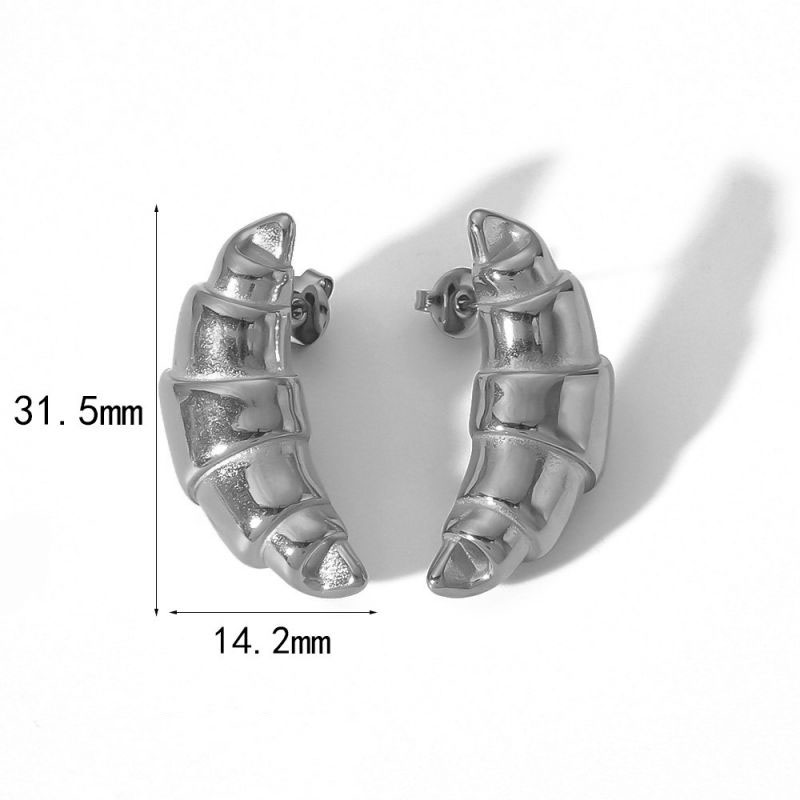 Fashion Silver Titanium Steel Croissant Stud Earrings