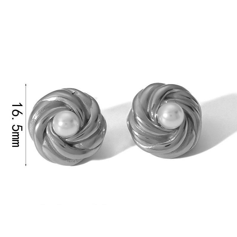 Fashion Silver Stainless Steel Twisted Pearl Stud Earrings