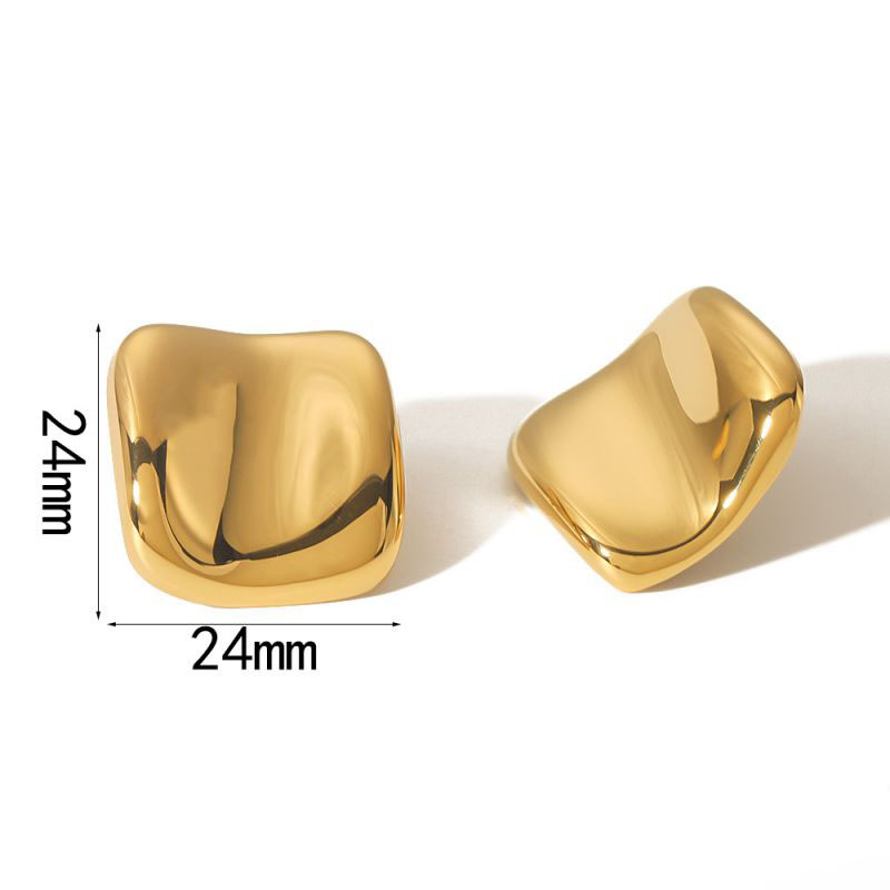 Fashion Gold Stainless Steel Pleated Glossy Stud Earrings