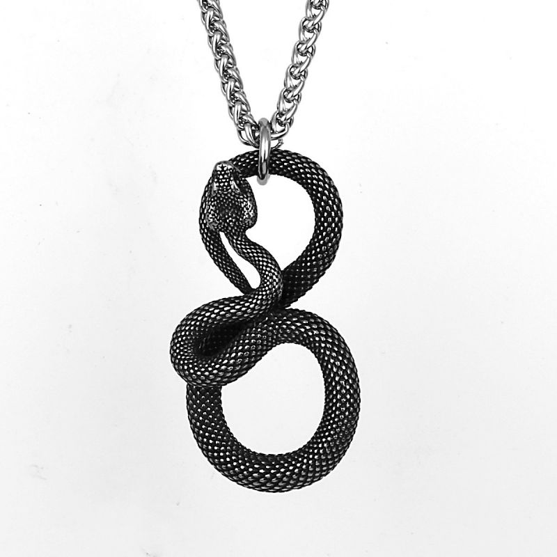 Fashion Steel Color Pendant + Chain Titanium Steel Snake Necklace For Men