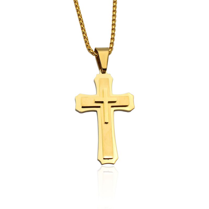 Fashion All Gold Chain Titanium Steel Cross Men's Necklace
