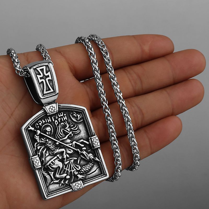 Fashion Pendant+chain Titanium Steel Cross Knight Brand Men's Necklace