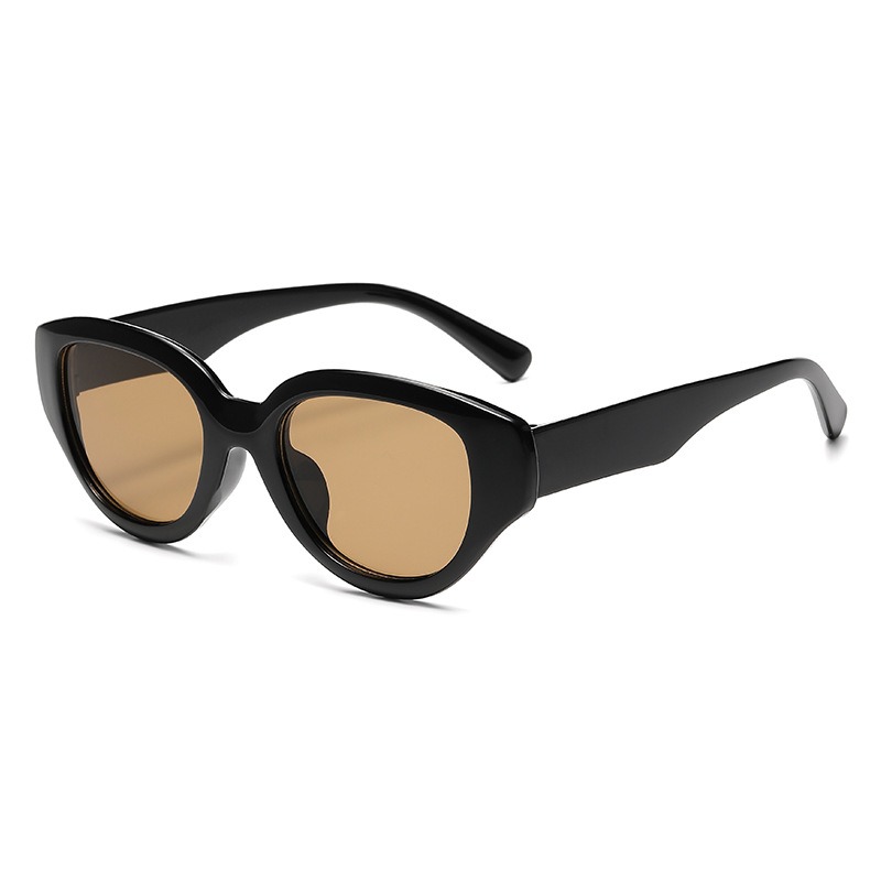 Fashion Black Frame Tea Cat Eye Large Frame Sunglasses