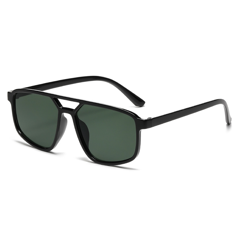 Fashion Black Frame G15 Green Double Bridge Large Frame Sunglasses