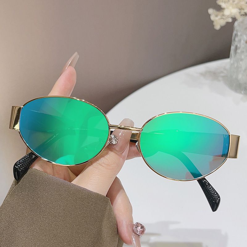 Fashion Gold Frame Green Mercury Metal Oval Sunglasses