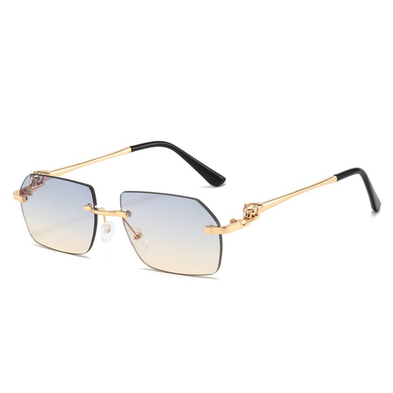 Fashion Gold Frame Blue And Yellow Film Rimless Cut-edge Square Sunglasses