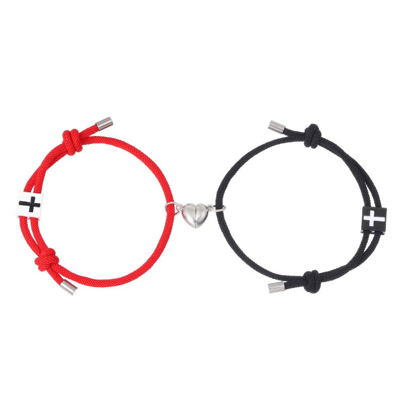Fashion Love Magnet Cross Milan Bracelet Black And Red Pair A Pair Of Alloy Cross Magnetic Love Bracelets