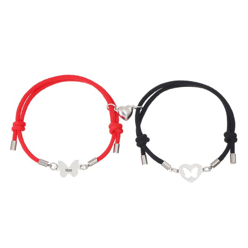 Fashion Mom Hollow Butterfly Milan Rope Black And Red Pair A Pair Of Stainless Steel Love Butterfly Magnetic Bracelets