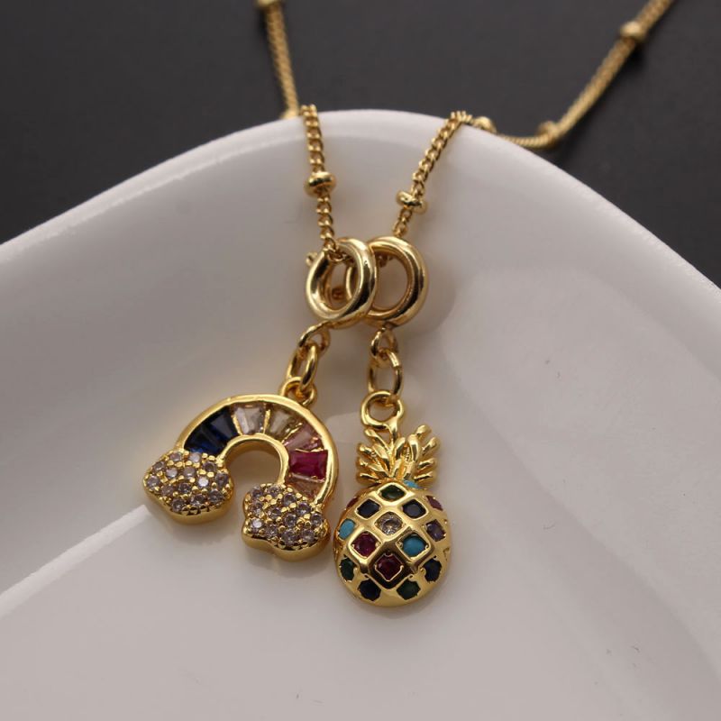 Fashion 3# Copper Set Zirconium Pineapple Rainbow Necklace