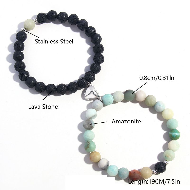 Fashion Amazon + Volcanic Stone Geometric Agate And Turquoise Beaded Magnetic Love Bracelet