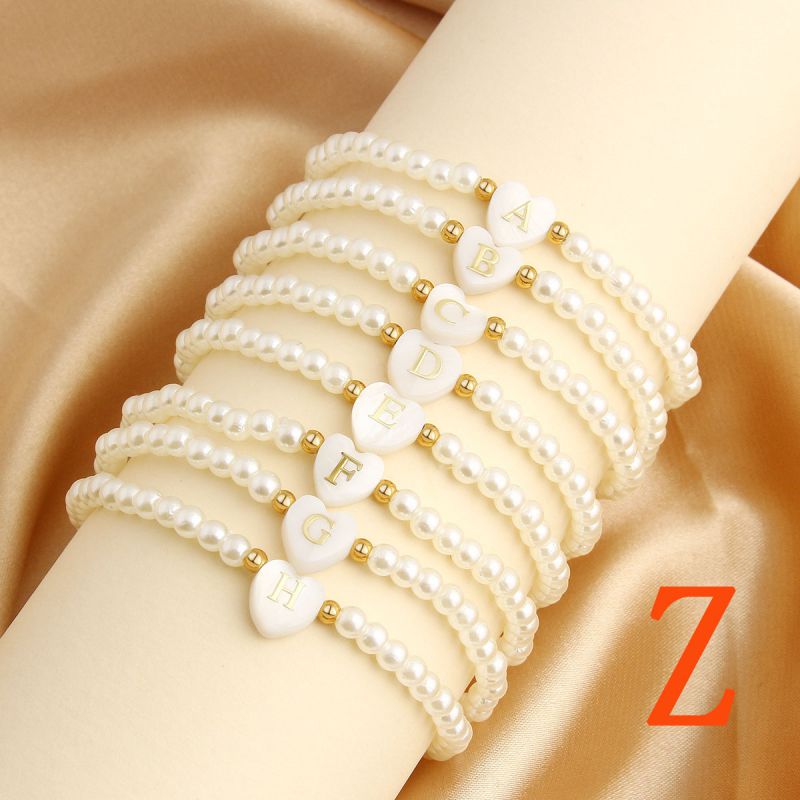 Fashion Letter Z Pearl Beaded Shell Love 26 Letter Bracelet