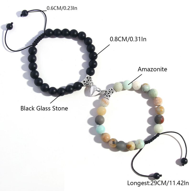 Fashion Black Matte + Amazon Stone A Pair Of Geometric Beaded Magnetic Love Bracelets