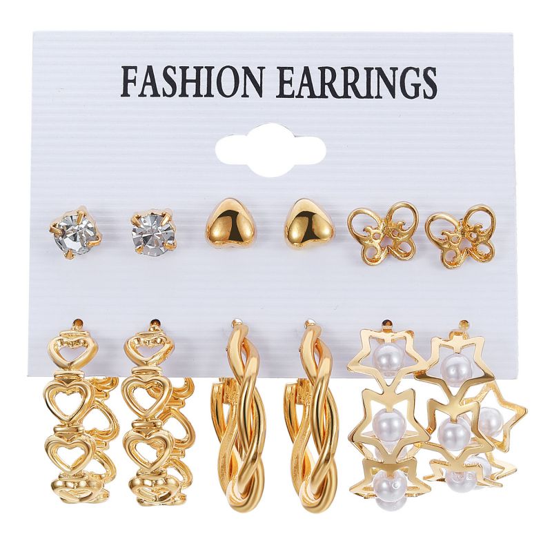 Fashion 10# Alloy Diamond Geometric Earring Set