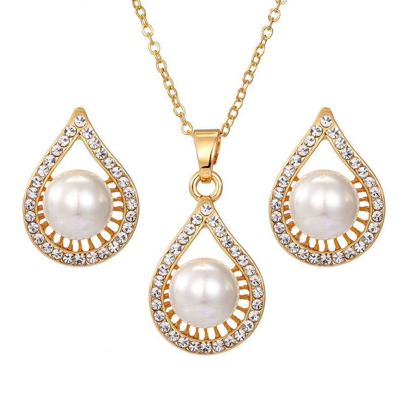 Fashion 5# Alloy Diamond Geometric Earrings And Necklace Set