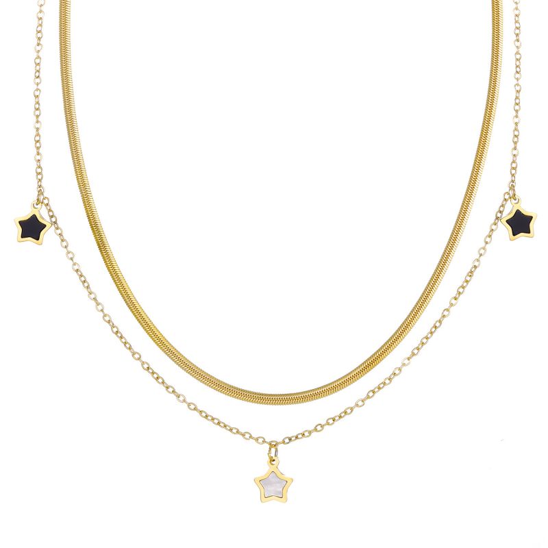 Fashion Gold Stainless Steel Epoxy Five-pointed Star Double Layer Necklace