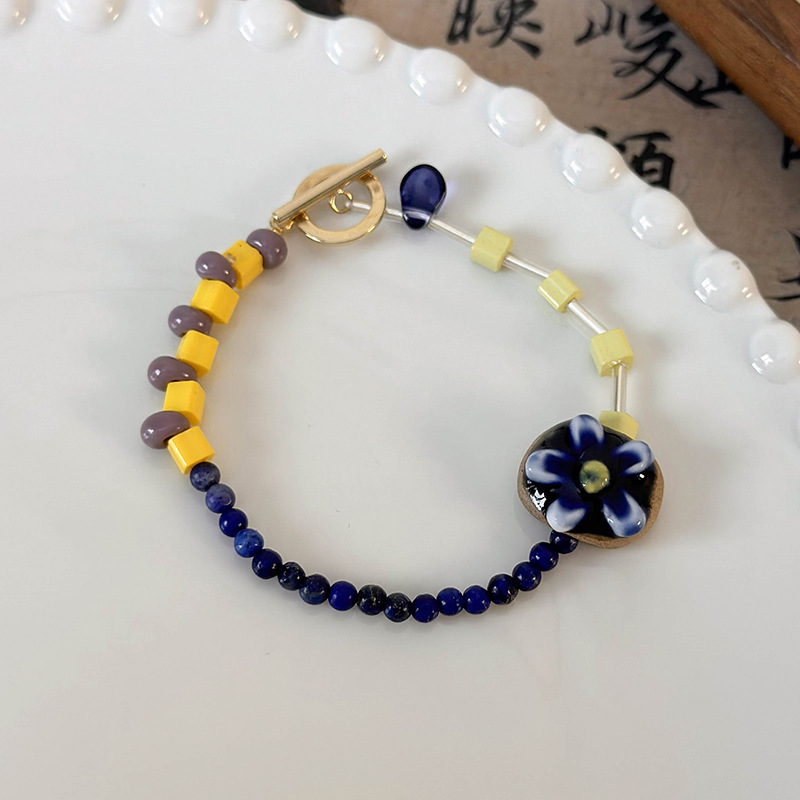 Fashion E Ceramic Flower Beads Ceramic Beaded Geometric Bracelet