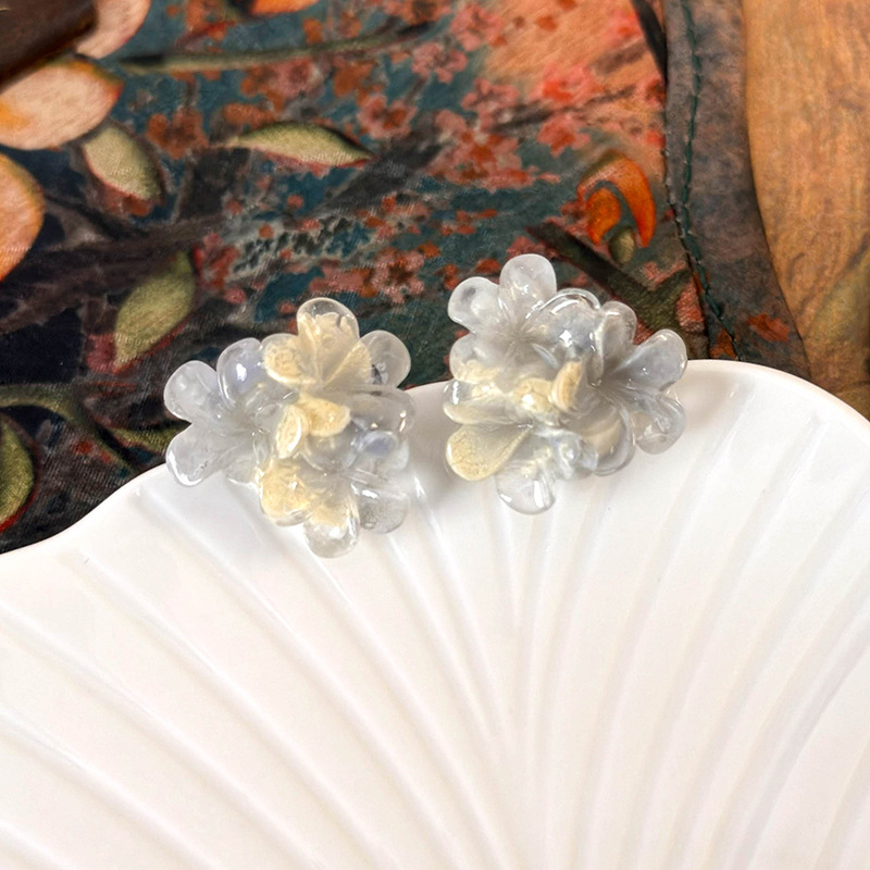 Fashion C Gray Flowers Acrylic Bloom Flower Earrings