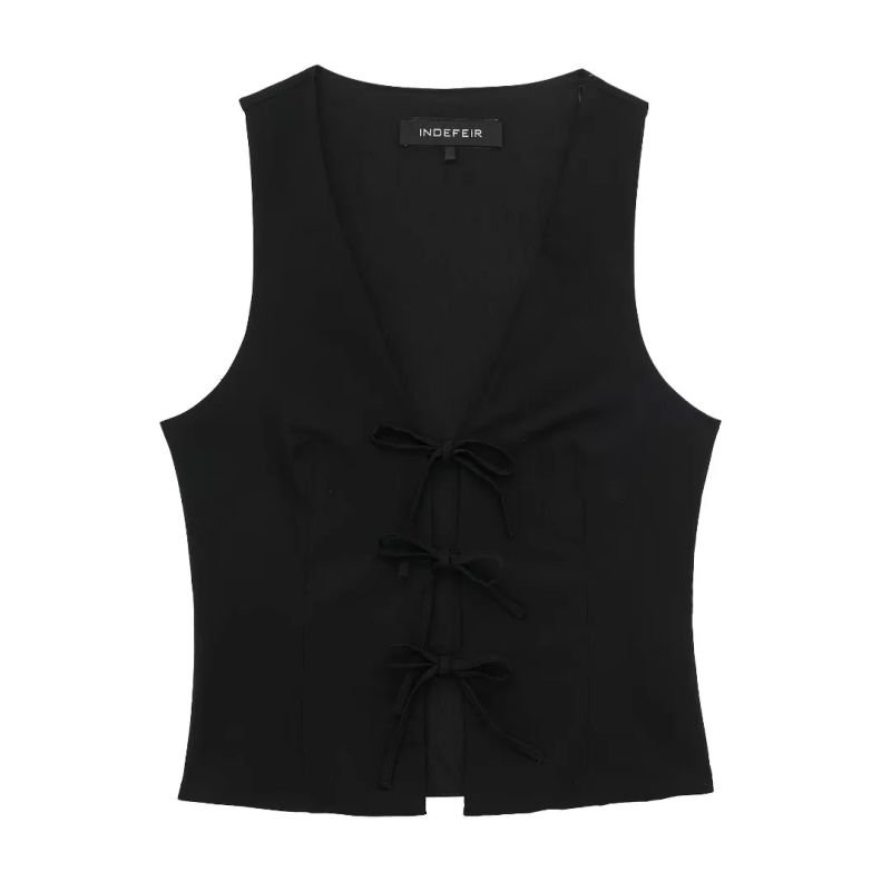 Fashion Black Blend Lace-up Vest