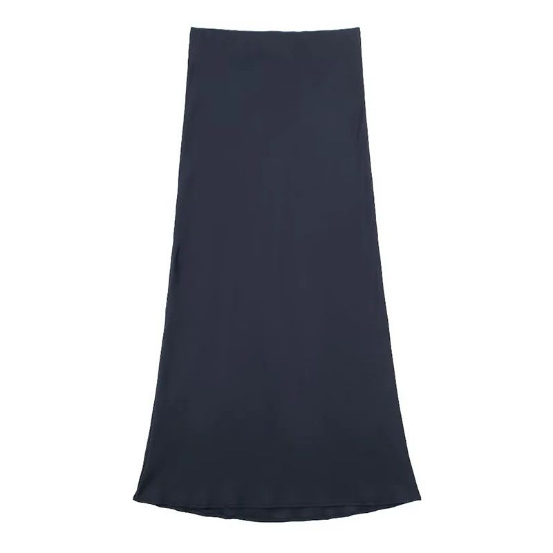 Fashion Navy Blue Blended Curved Skirt