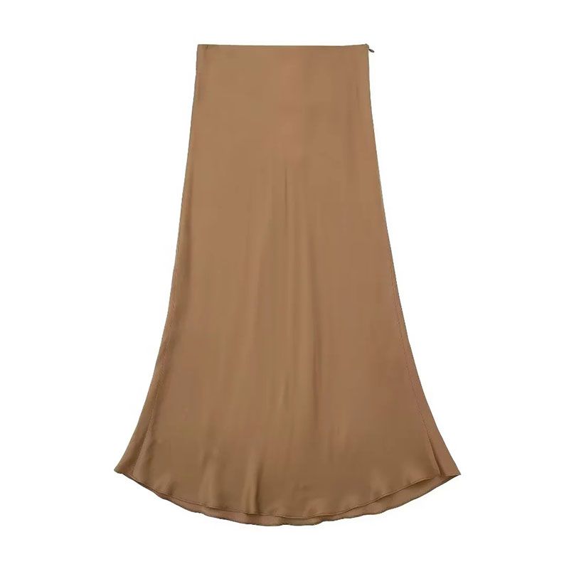 Fashion Light Khaki Blended Curved Skirt