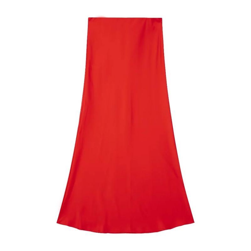 Fashion Red Blended Curved Skirt