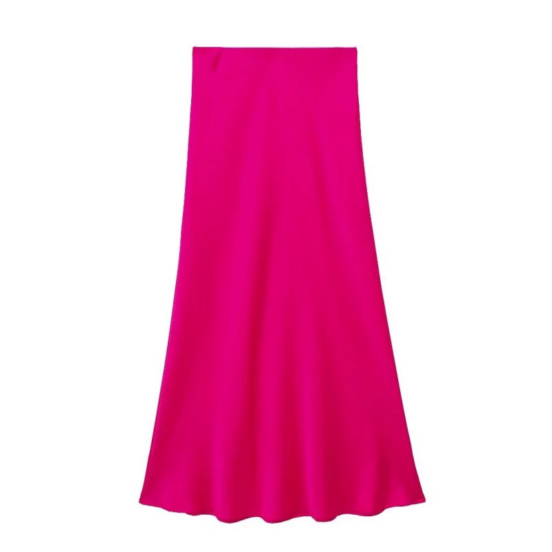 Fashion Rose Red Blended Curved Skirt