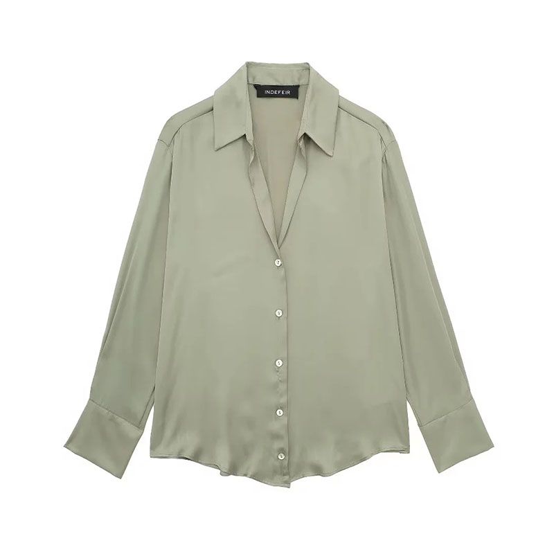 Fashion Green Blended Lapel Button-down Shirt