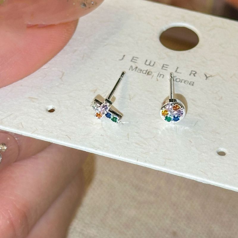 Fashion Irregular Pair Copper Diamond Cross Round Asymmetric Stud Earrings