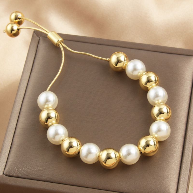 Fashion 8mm Metal Pearl Gold Beads Bead Bracelet