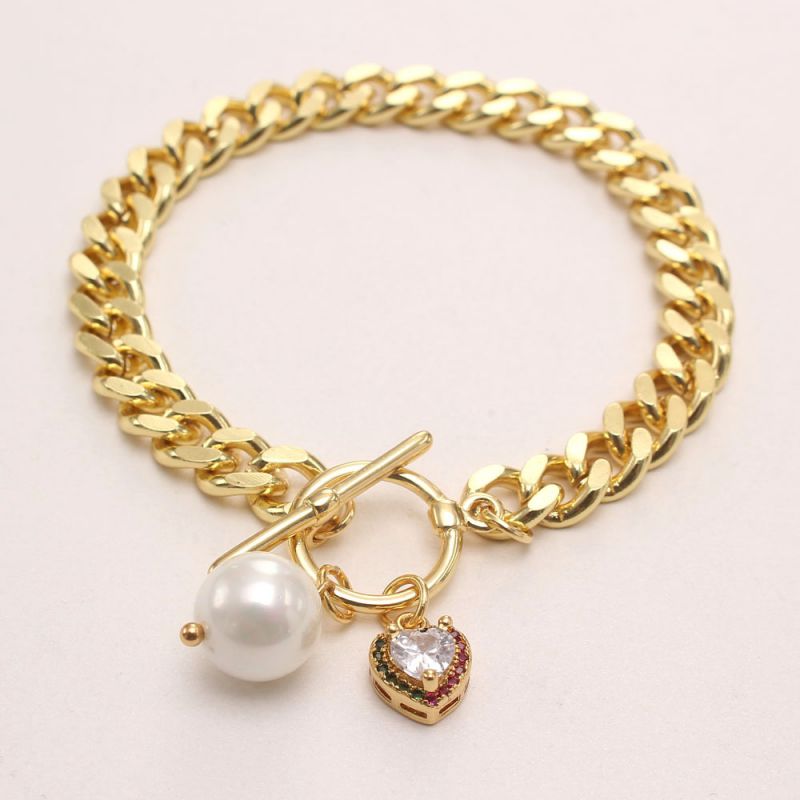 Fashion 2 Bracelets Gold Plated Copper Love Pearl Bracelet