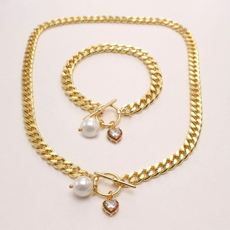 Fashion 1 Set-2 Copper Gold-plated Love Pearl Bracelet And Necklace Set