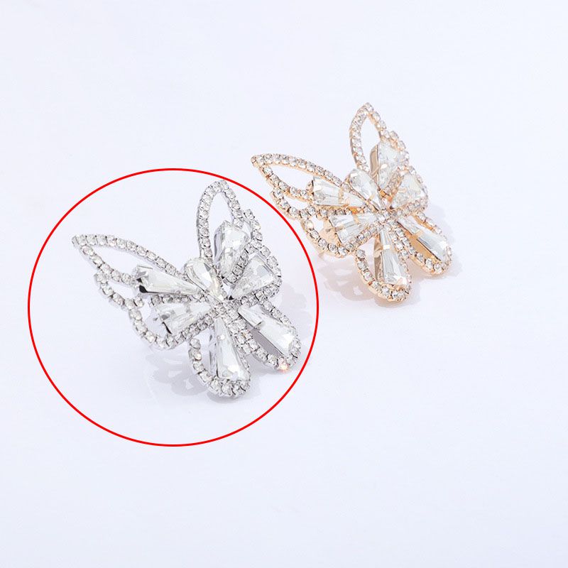 Fashion Silver Single Metal Diamond Butterfly Ring