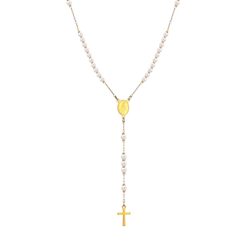 Fashion White Stainless Steel Virgin Mary Cross Y Shape Necklace