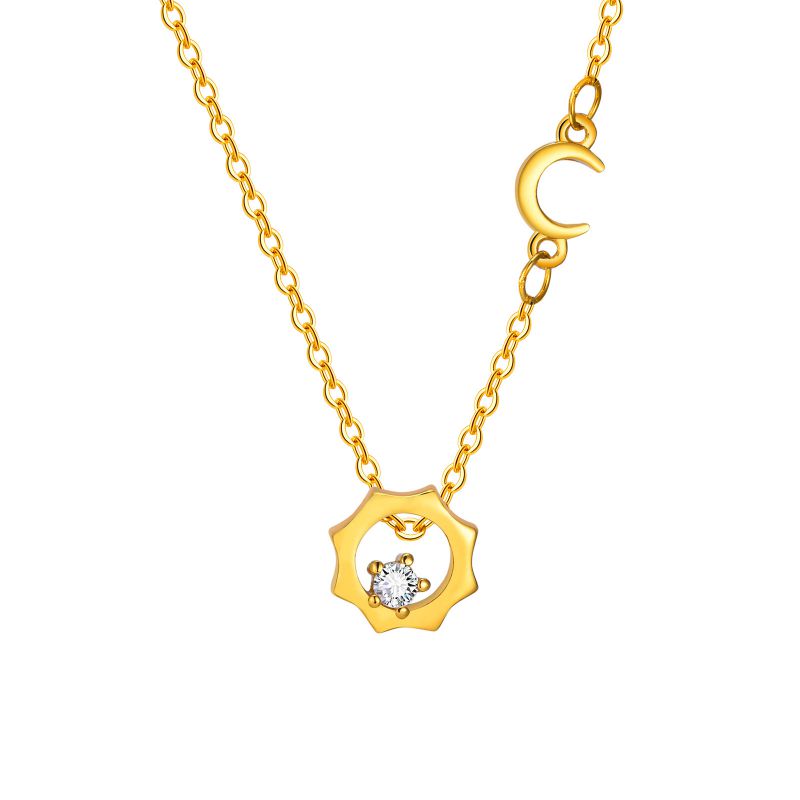 Fashion Gold Copper And Diamond Sun And Moon Necklace