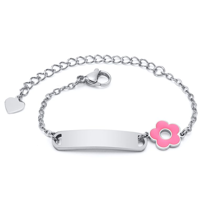 Fashion Steel Color 12+5cm Stainless Steel Blank Curved Flower Children's Bracelet