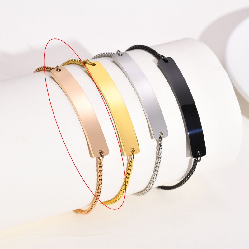 Fashion Rose Gold Stainless Steel Blank Curved Tag Bracelet