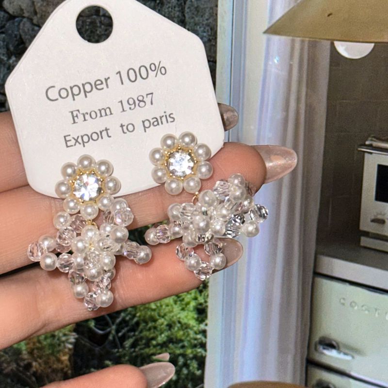 Fashion Gold Crystal Pearl Beaded Earrings