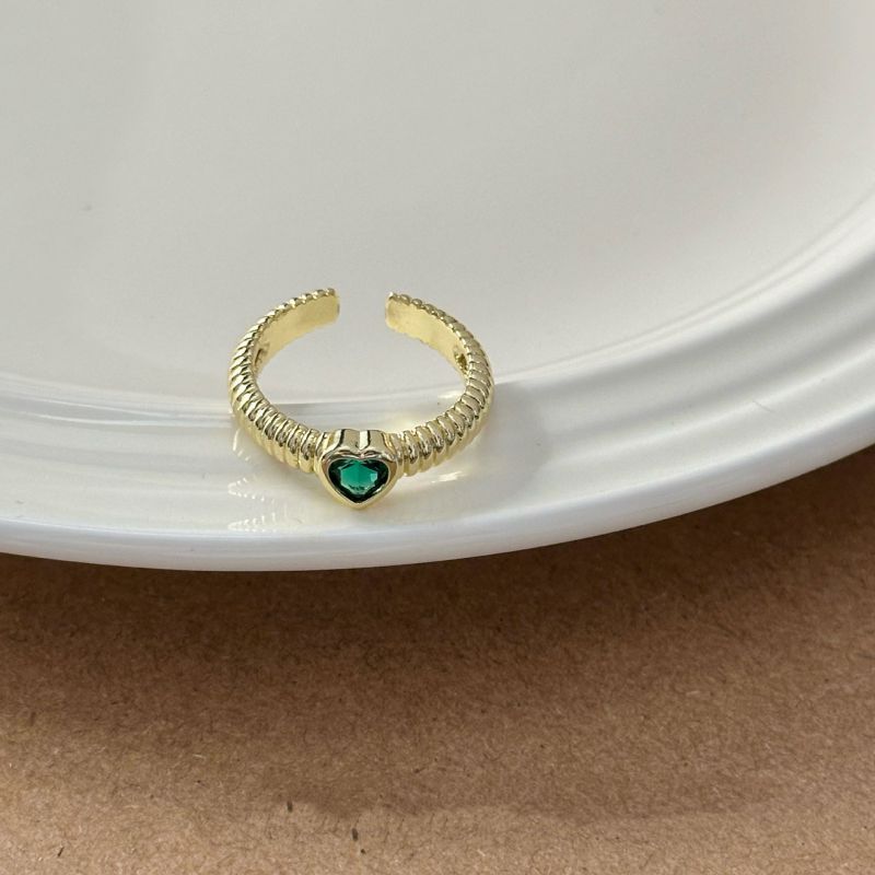 Fashion Green Gem Metal Diamond Love Ring