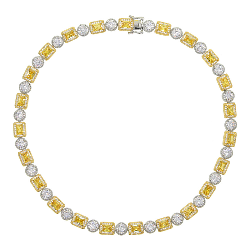 Fashion Silver Gold Two-color 51cm Copper Inlaid Zirconium Geometric Round Rectangular Necklace