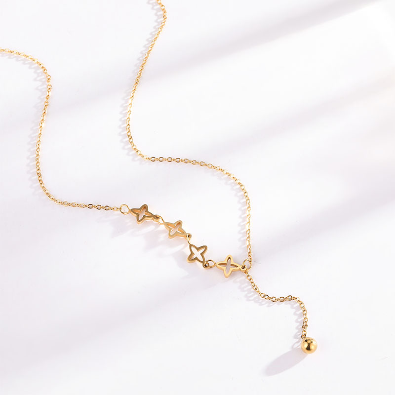 Fashion Star Golden Bean Tassel Gold Necklace Titanium Steel Star Y-shape Necklace