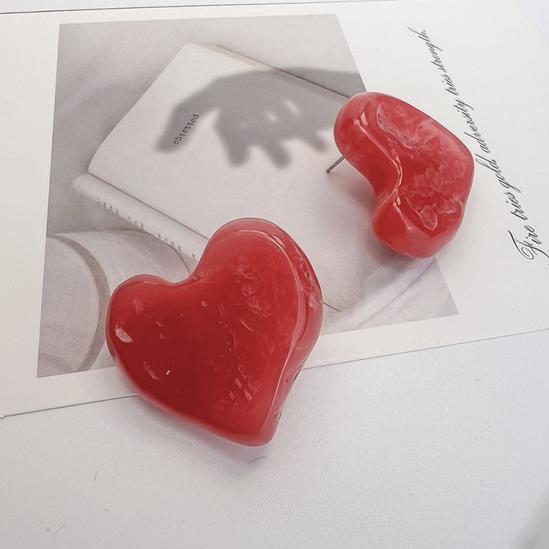 Fashion Red Stainless Steel Water Wave Peach Heart Earrings