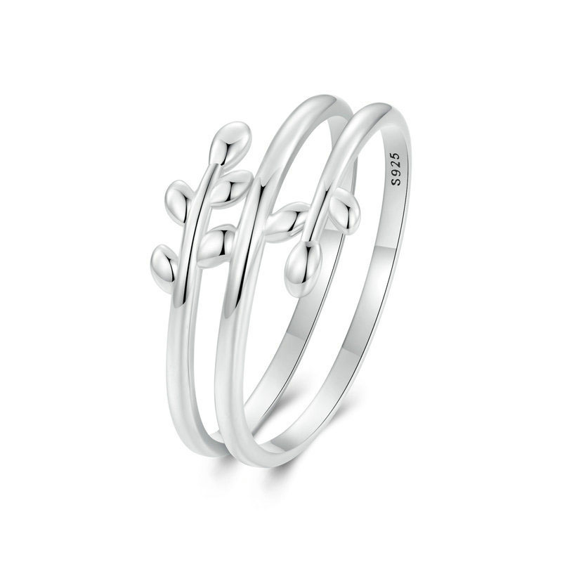 Fashion 9 Us Numbers Silver Surround Multi-layered Leaf Ring
