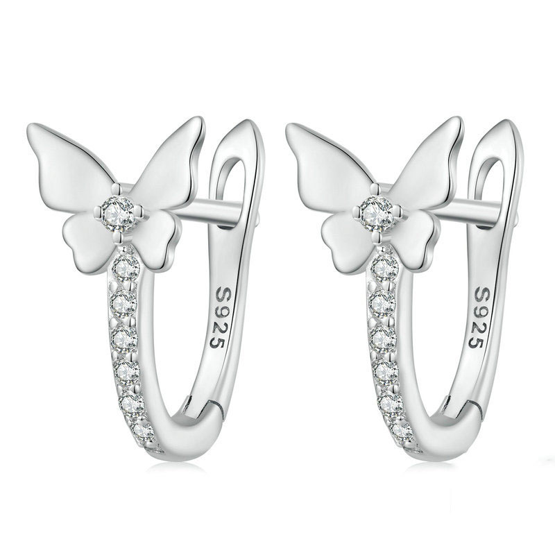 Fashion Silver Silver Diamond Butterfly Earrings