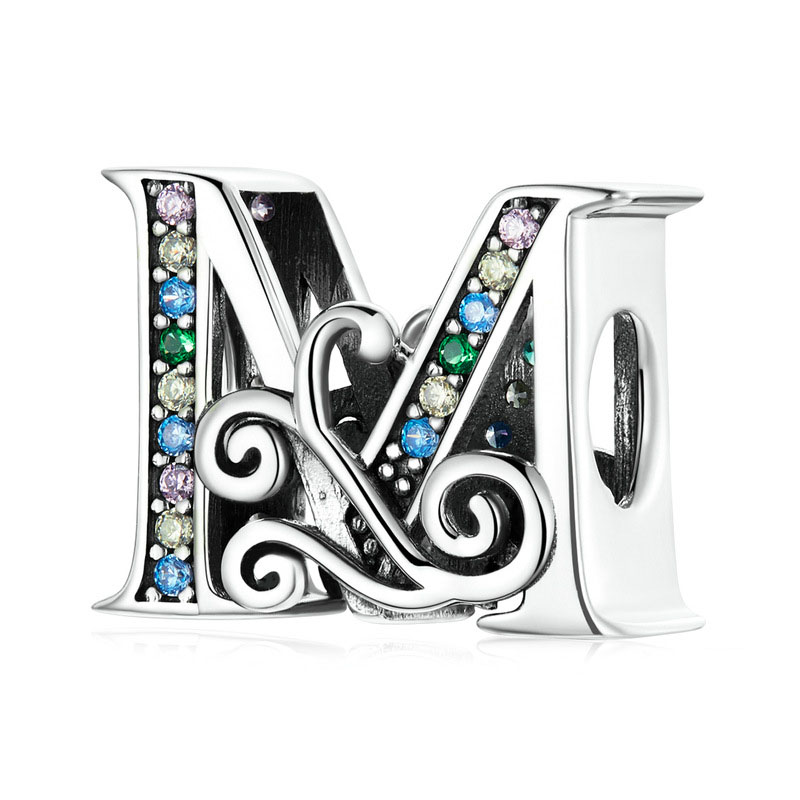 Fashion Colored Diamond M Silver Set With Diamonds 26 Letters Loose Beads