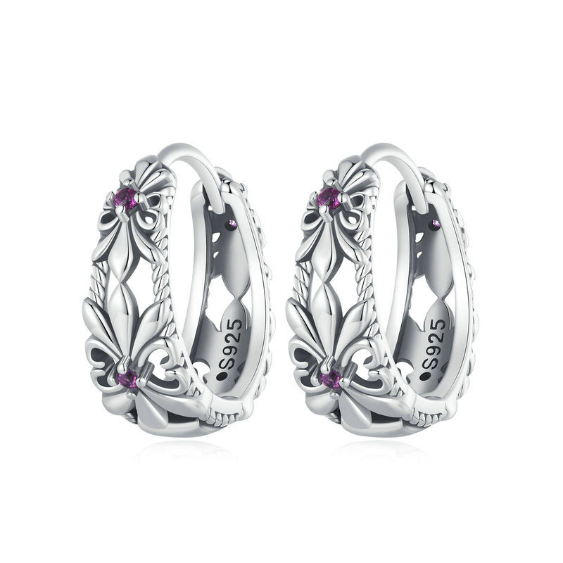 Fashion Color Silver Diamond Flower Earrings