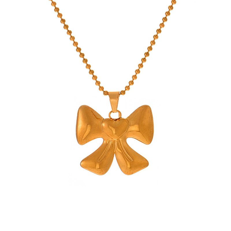 Fashion Golden 1 Titanium Steel Bow Pendant Bead Necklace