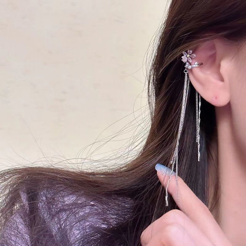 Fashion Silver Alloy Diamond Flower Ear Clip Earrings